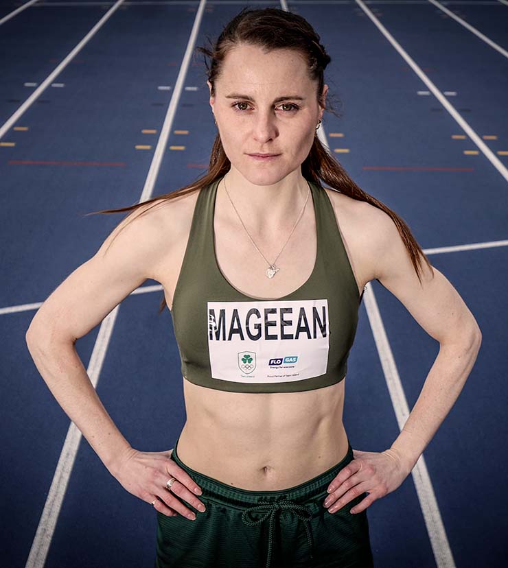 Ciara Mageean, Irish Olympic athlete stands on a racetrack